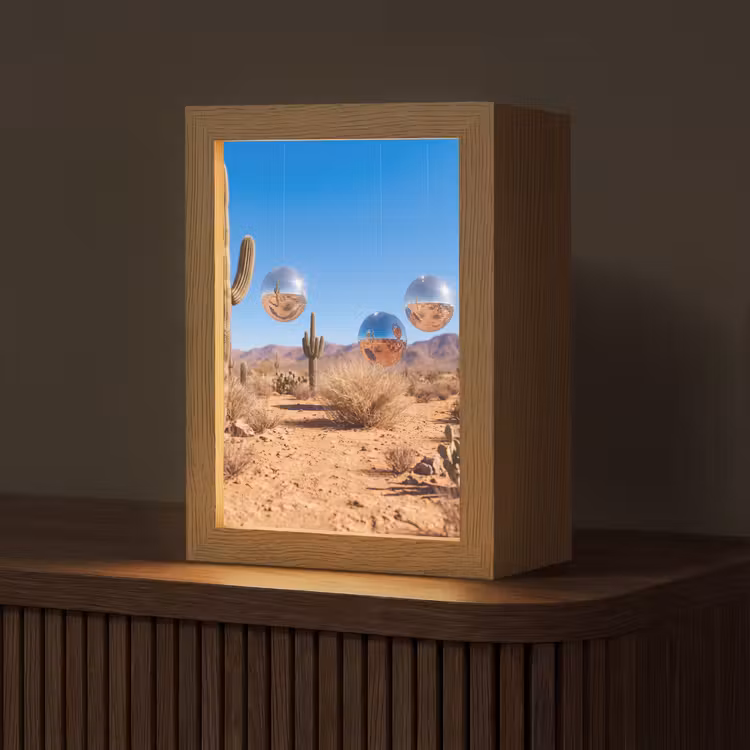 Tafellamp - Woestijn - Spiegelbal - Kunst - Woestijn - Spiegelbal - Kunst Light Box met kabel (Tafellamp) klein
