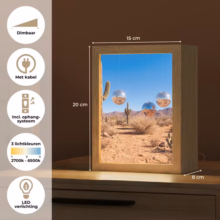 Tafellamp - Woestijn - Spiegelbal - Kunst - Woestijn - Spiegelbal - Kunst Light Box met kabel (Tafellamp) klein