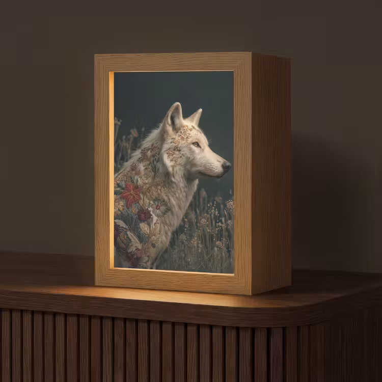 Wolf - Bloemen - Natuur Light Box met kabel (Tafellamp) klein -z3d_website