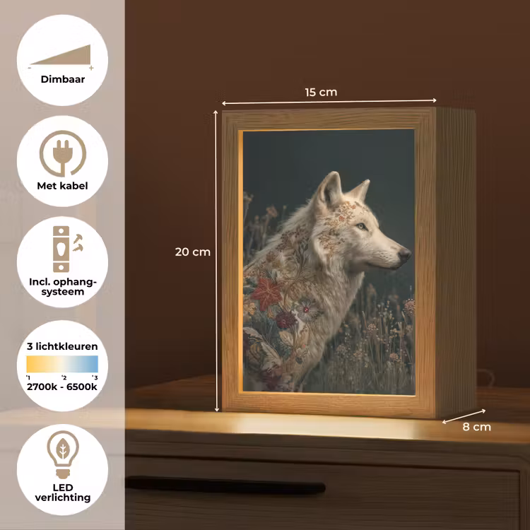 Wolf - Bloemen - Natuur Light Box met kabel (Tafellamp) klein -USP_NL