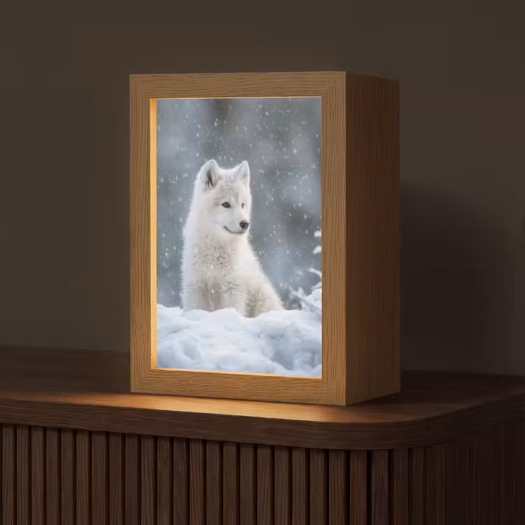 Wolf - Pup - Sneeuw Light Box met kabel (Tafellamp) klein -z3d_website