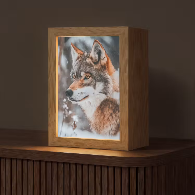 Wolf - Sneeuw - Winter - Dieren - Natuur - Sneeuw Light Box met kabel (Tafellamp) klein -z3d_website