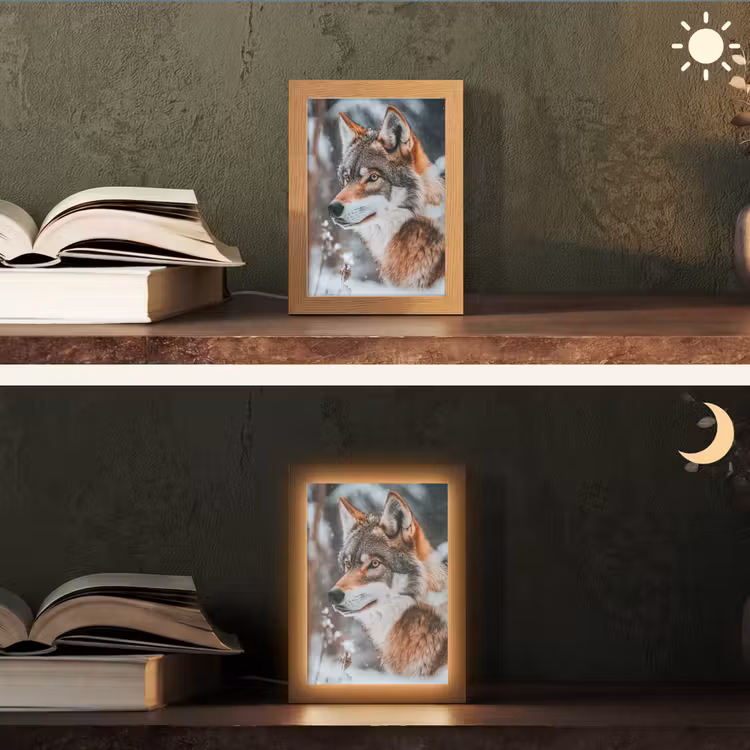Wolf - Sneeuw - Winter - Dieren - Natuur - Sneeuw Light Box met kabel (Tafellamp) klein -sfeer3