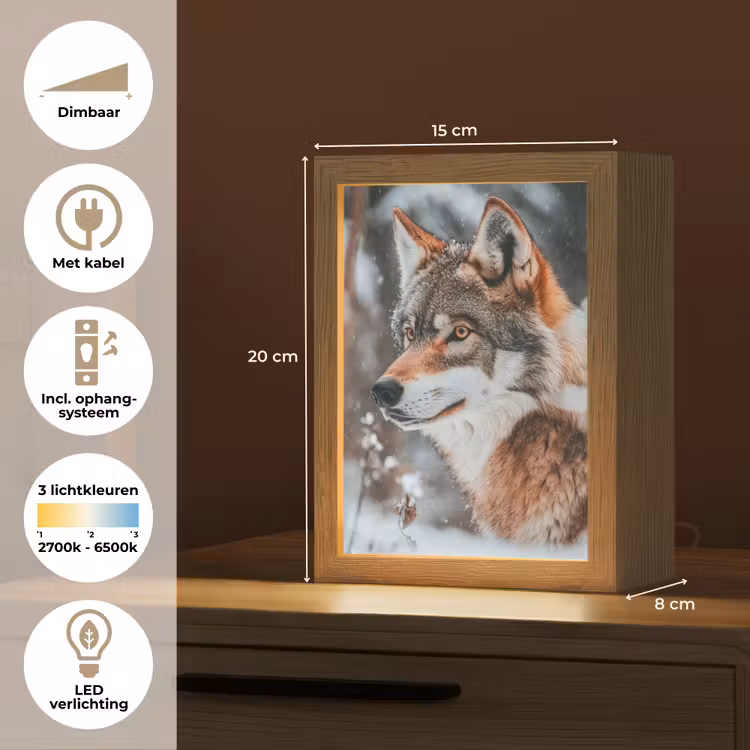 Wolf - Sneeuw - Winter - Dieren - Natuur - Sneeuw Light Box met kabel (Tafellamp) klein -USP_NL