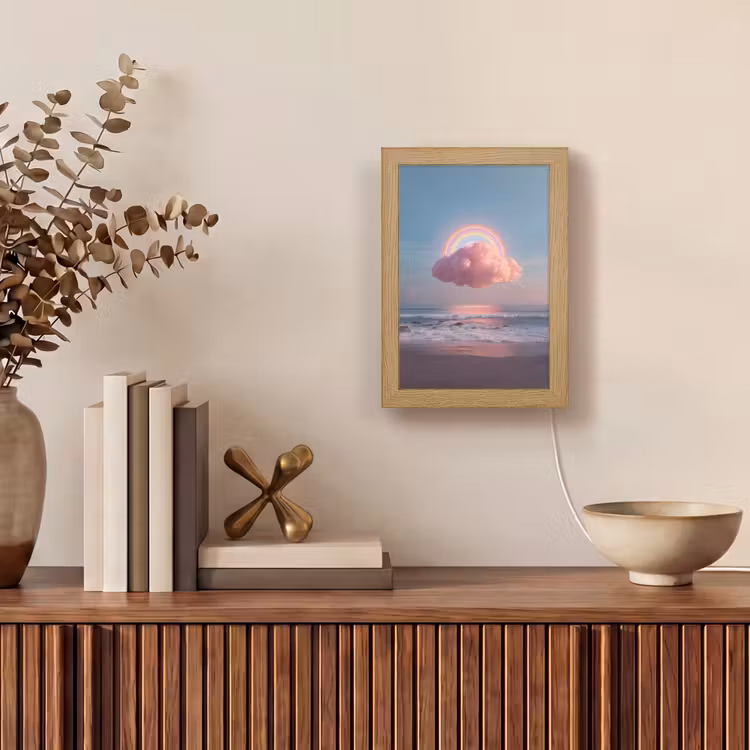 Wolk - Regenboog - Zee Light Box met kabel (Tafellamp) klein -sfeer2