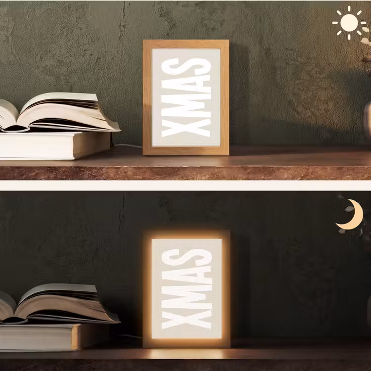 Xmas - Kerst - Japandi - Kerstversiering Light Box met kabel (Tafellamp) klein -sfeer3