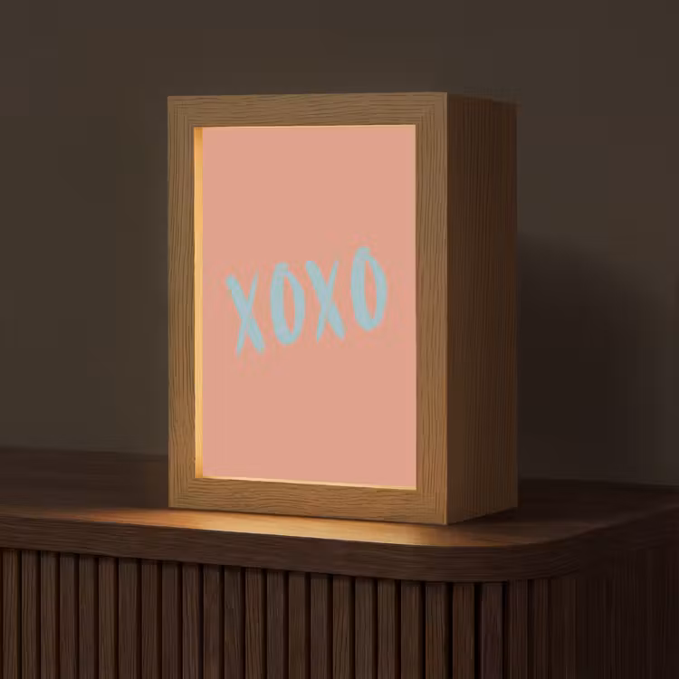 XOXO - Blauw - Perzikkleur Light Box met kabel (Tafellamp) klein -z3d_website