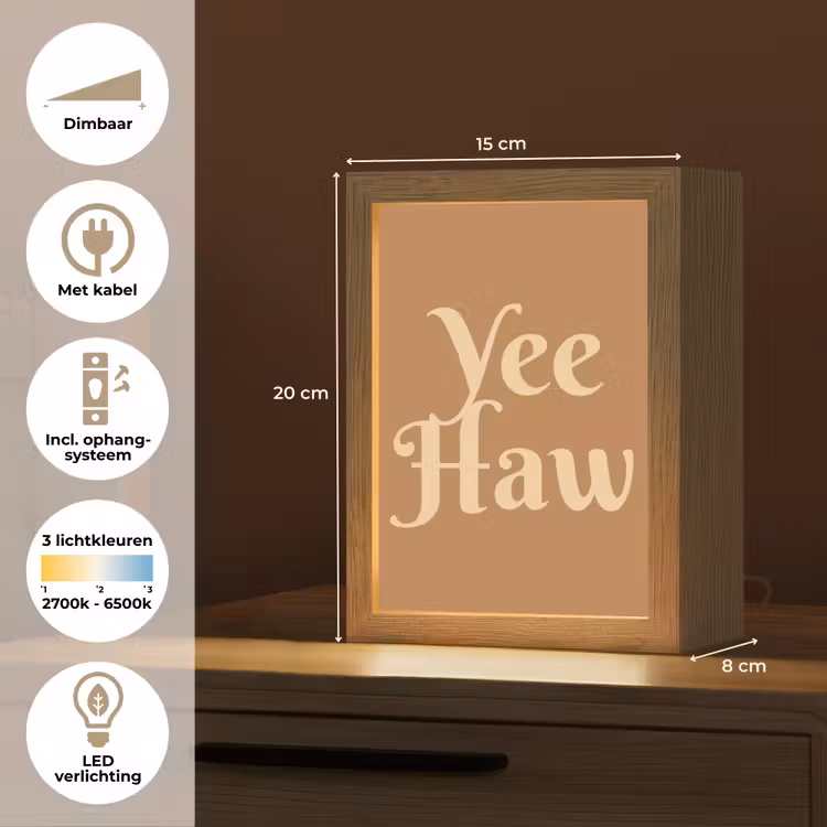 Yee haw - Bruin - Minimalistisch Light Box met kabel (Tafellamp) klein -USP_NL