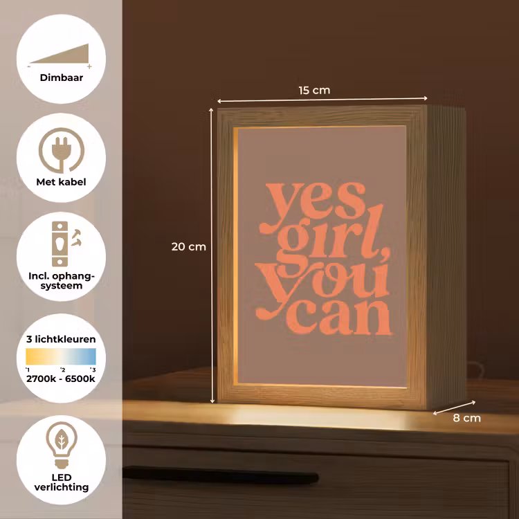 Yes girl you can - Oranje - Bruin Light Box met kabel (Tafellamp) klein -USP_NL