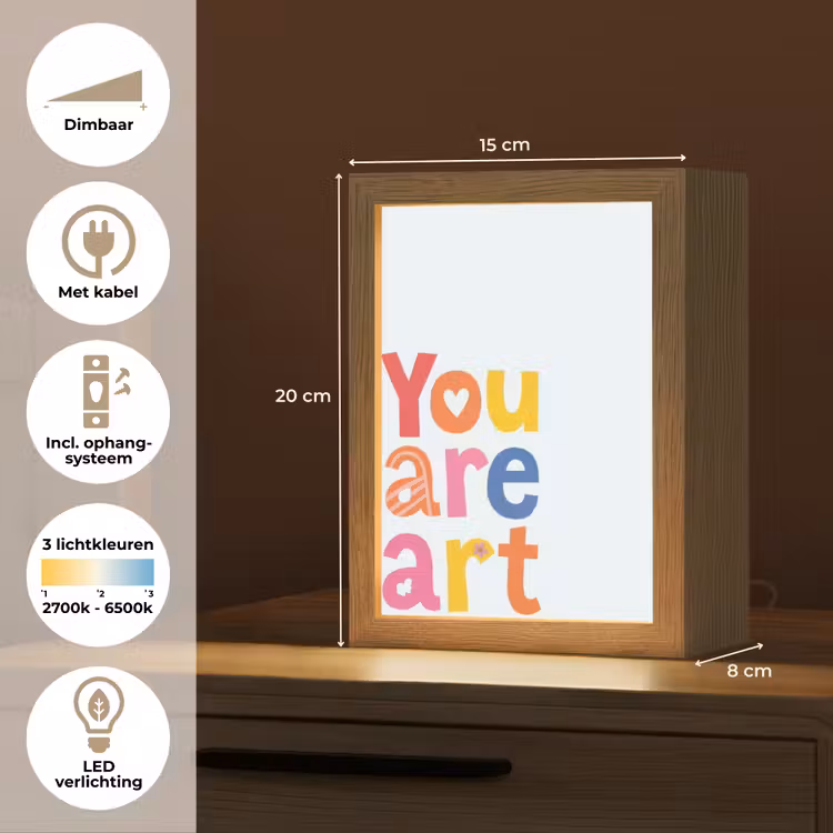 You are art - Kleurrijk - Grafisch Light Box met kabel (Tafellamp) klein -USP_NL