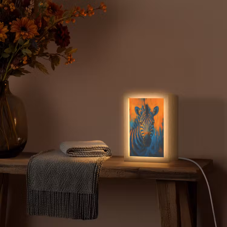 Zebra - Abstract - Blauw Light Box met kabel (Tafellamp) klein -sfeer4
