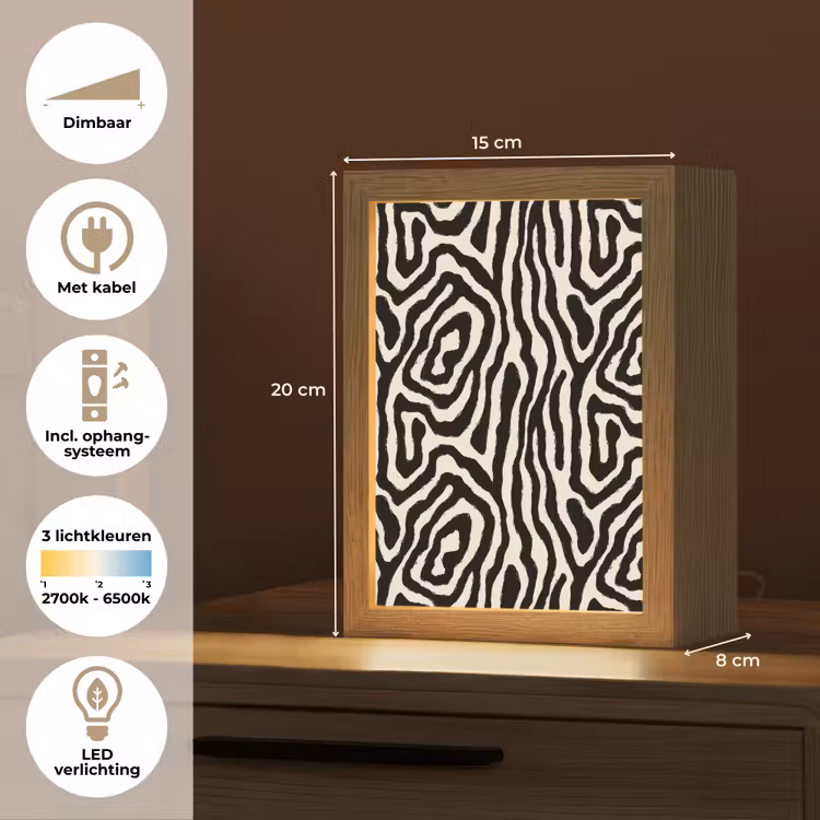 Zebra - Abstract - Zwart Light Box met kabel (Tafellamp) klein 925 -USP_NL