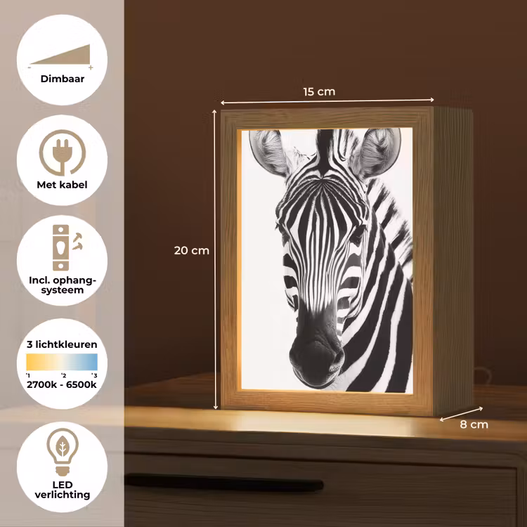 Zebra - Close-up - Zwart - Strepen Light Box met kabel (Tafellamp) klein -USP_NL