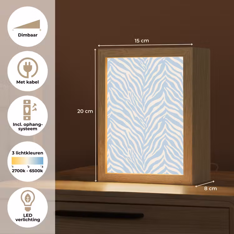 Zebra - Motief - Blauw - Wit Light Box met kabel (Tafellamp) klein 925 -USP_NL