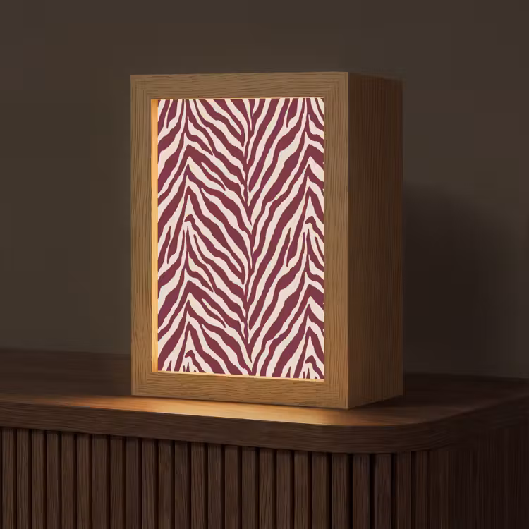 Zebra - Motief - Bordeaux - Rood Light Box met kabel (Tafellamp) klein 925 -z3d_website