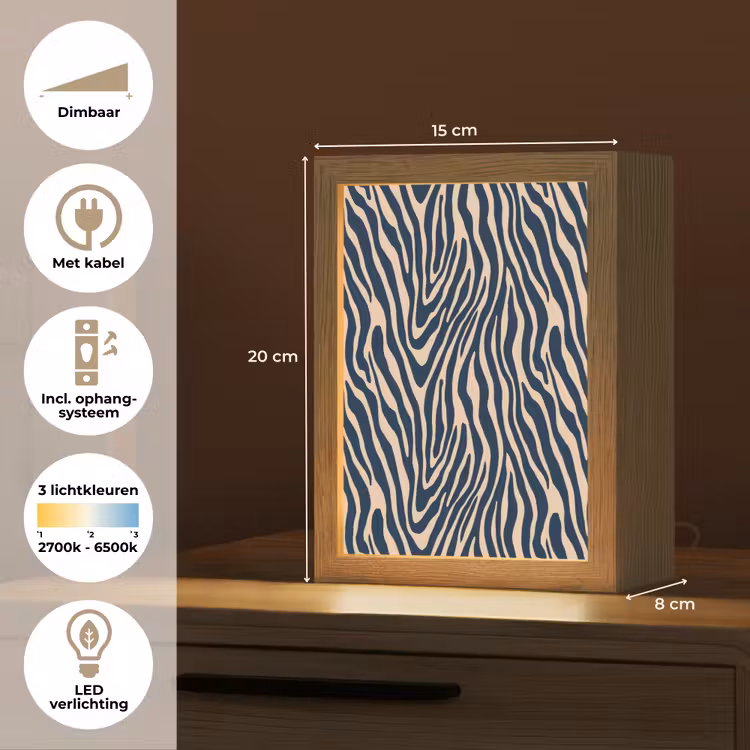 Zebra - Patroon - Blauw - Beige Light Box met kabel (Tafellamp) klein 925 -USP_NL