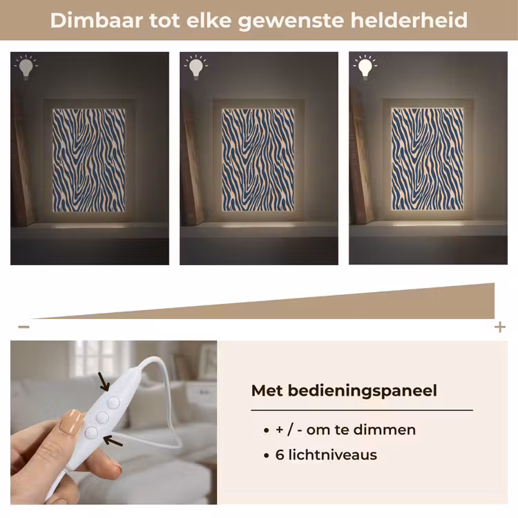 Zebra - Patroon - Blauw - Beige Light Box met kabel (Tafellamp) klein 925 -USP_dimbaarNL