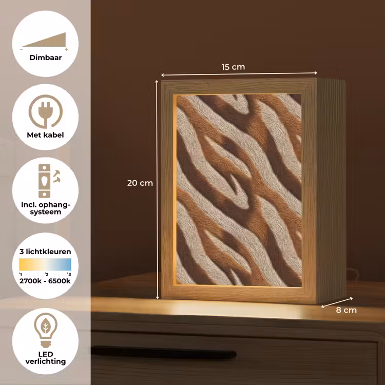 Zebra - Patroon - Bruin Light Box met kabel (Tafellamp) klein 925 -USP_NL