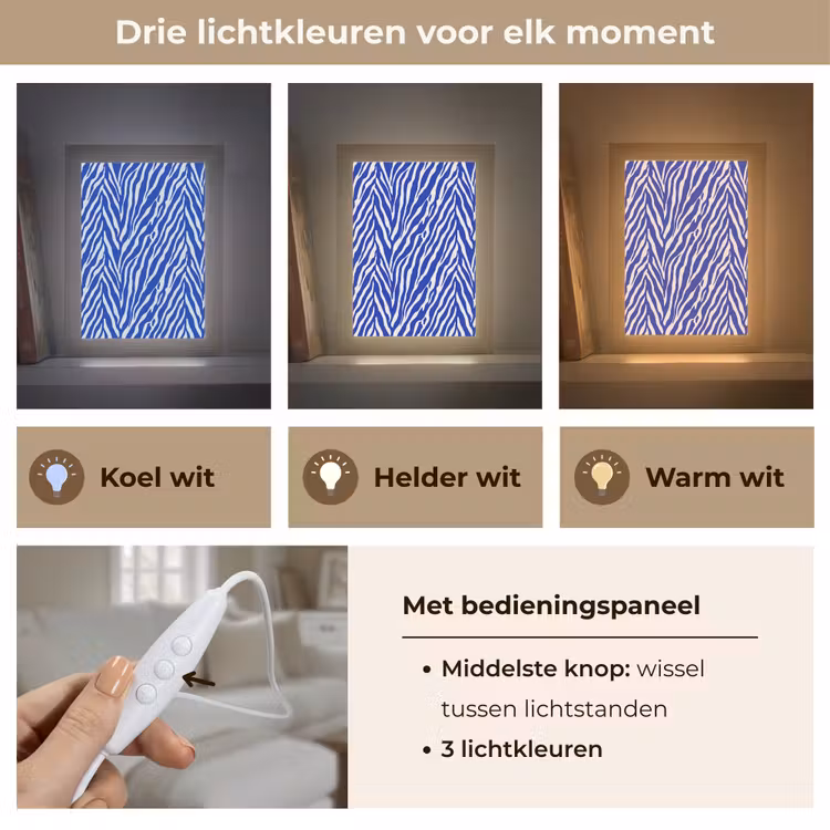 Zebra - Patroon - Kobalt - Blauw Light Box met kabel (Tafellamp) klein 925 -USP_lichtkleurNL