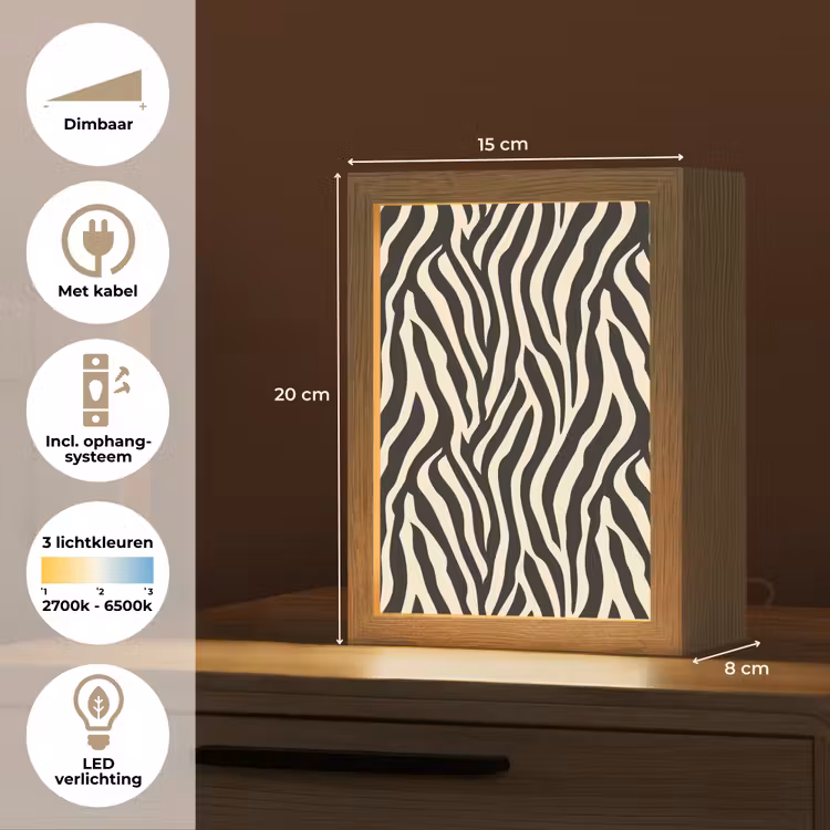 Zebra - Print - Klassiek - Zwart Light Box met kabel (Tafellamp) klein 925 -USP_NL