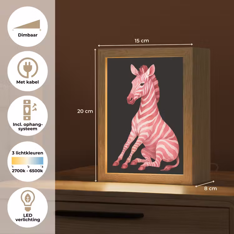 Zebra - Roze - Gestreept Light Box met kabel (Tafellamp) klein -USP_NL