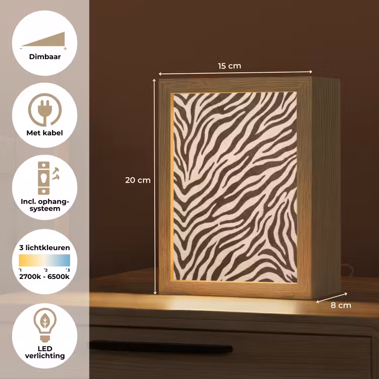 Zebra - Strepen - Bruin Light Box met kabel (Tafellamp) klein -USP_NL