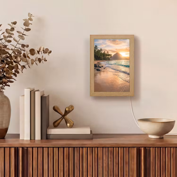 Zee - Berg - Landschap - Tropisch - Goud Light Box met kabel (Tafellamp) klein -sfeer2