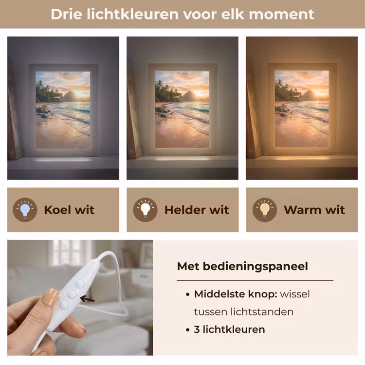 Zee - Berg - Landschap - Tropisch - Goud Light Box met kabel (Tafellamp) klein -USP_lichtkleurNL