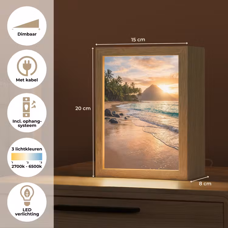Zee - Berg - Landschap - Tropisch - Goud Light Box met kabel (Tafellamp) klein -USP_NL