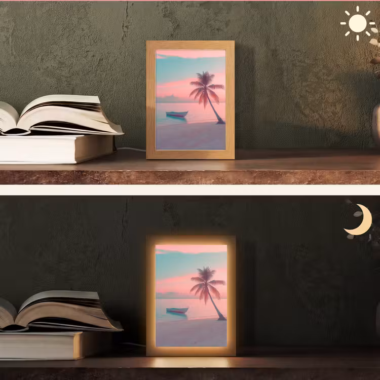 Zee - Boot - Zonsondergang Light Box met kabel (Tafellamp) klein -sfeer3