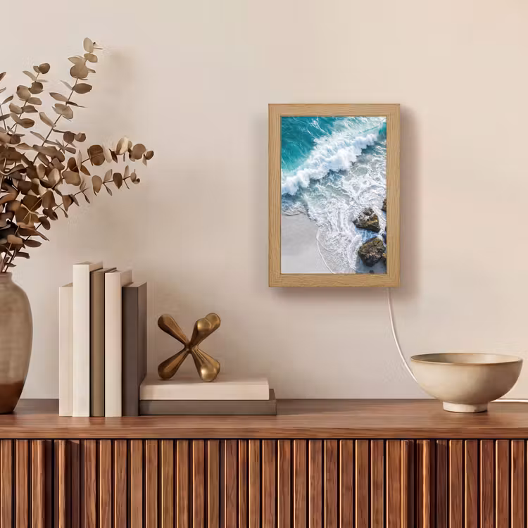 Zee - Golf - Strand - Natuur - Blauw Light Box met kabel (Tafellamp) klein -sfeer2