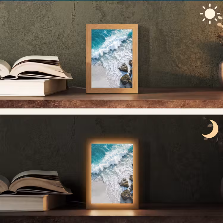 Zee - Golf - Strand - Natuur - Blauw Light Box met kabel (Tafellamp) klein -sfeer3