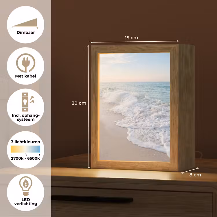 Zee - Golven - Strand - Natuur - Wit Light Box met kabel (Tafellamp) klein -USP_NL