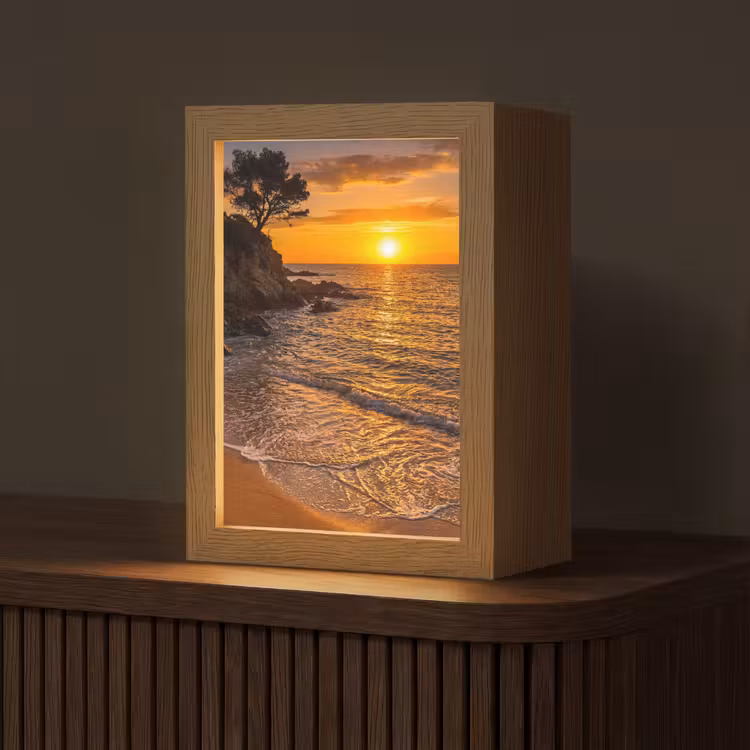 Zee - Kust - Zonsondergang - Natuur - Oranje Light Box met kabel (Tafellamp) klein -z3d_website
