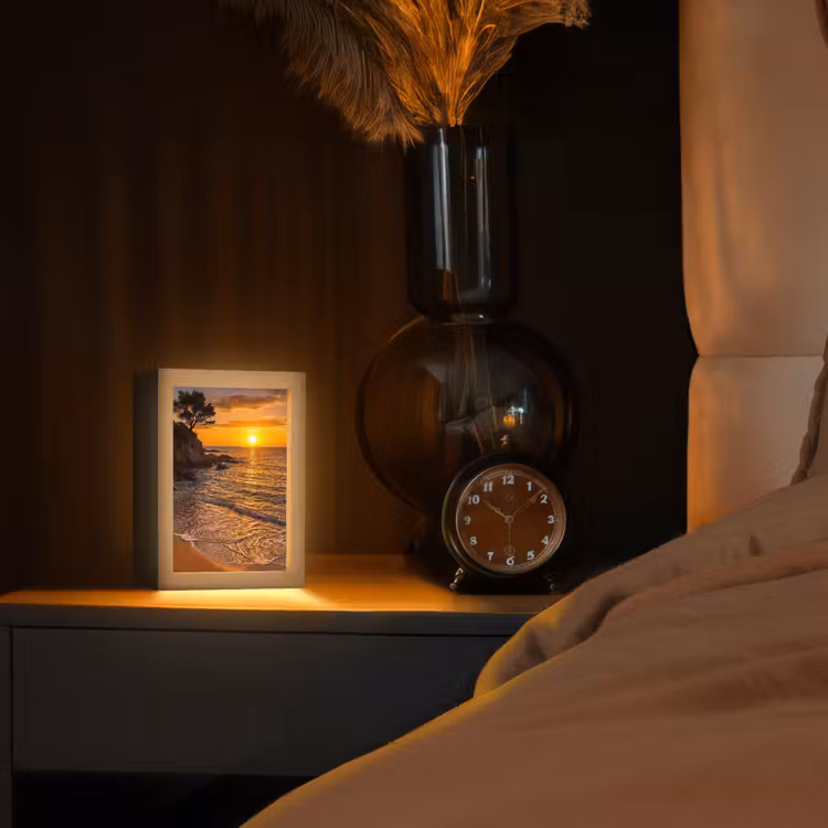 Zee - Kust - Zonsondergang - Natuur - Oranje Light Box met kabel (Tafellamp) klein -sfeer1