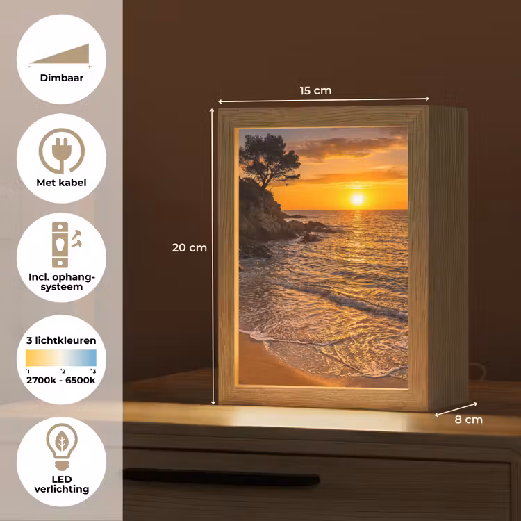 Zee - Kust - Zonsondergang - Natuur - Oranje Light Box met kabel (Tafellamp) klein -USP_NL