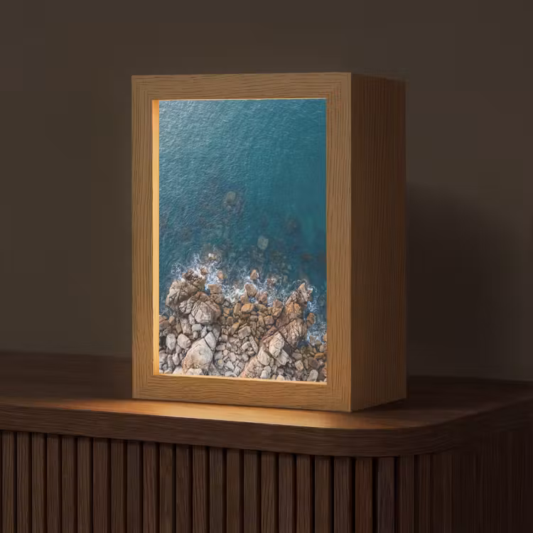 Zee - Kustlijn - Natuur - Abstract - Blauw Light Box met kabel (Tafellamp) klein -z3d_website