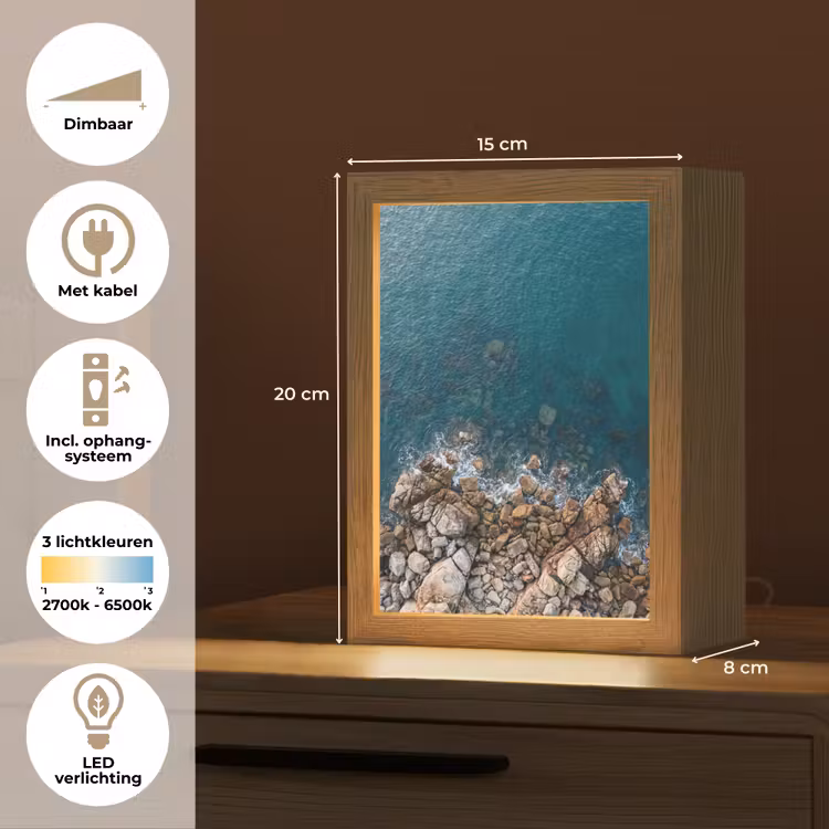 Zee - Kustlijn - Natuur - Abstract - Blauw Light Box met kabel (Tafellamp) klein -USP_NL