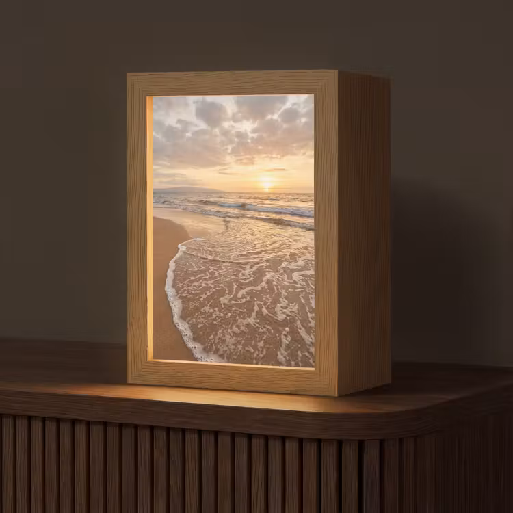 Zee - Kustlijn - Wolken - Landschap - Oranje Light Box met kabel (Tafellamp) klein -z3d_website