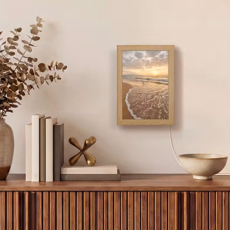 Zee - Kustlijn - Wolken - Landschap - Oranje Light Box met kabel (Tafellamp) klein -sfeer2