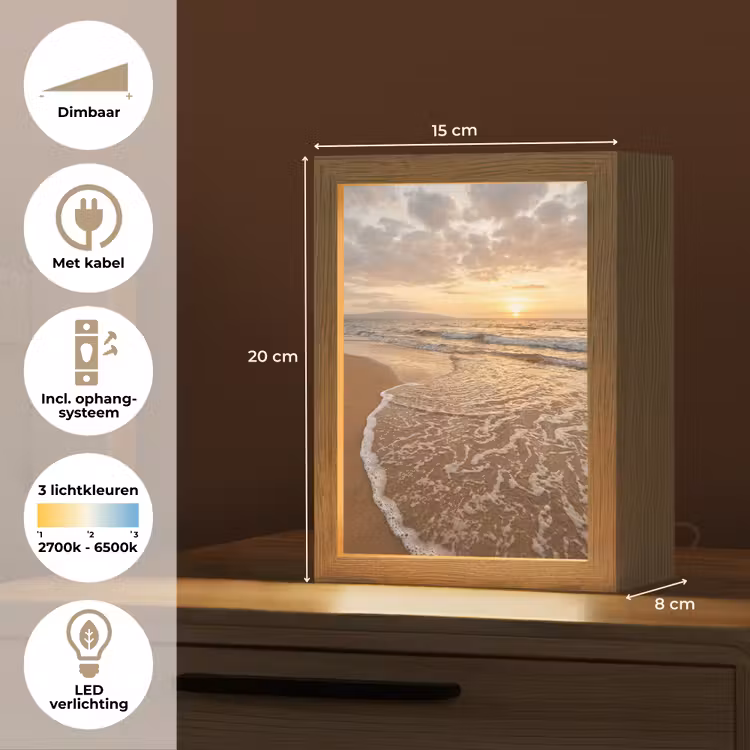 Zee - Kustlijn - Wolken - Landschap - Oranje Light Box met kabel (Tafellamp) klein -USP_NL