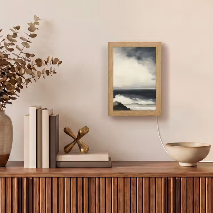 Zee - Rotsen - Storm Light Box met kabel (Tafellamp) klein -sfeer2