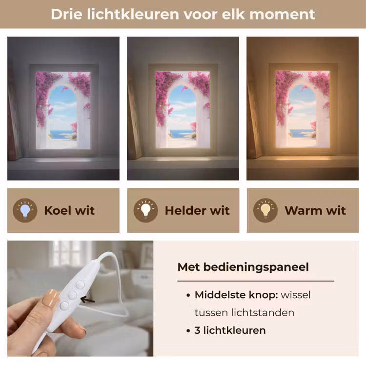 Zee - Roze - Bloemen - Poort Light Box met kabel (Tafellamp) klein -USP_lichtkleurNL