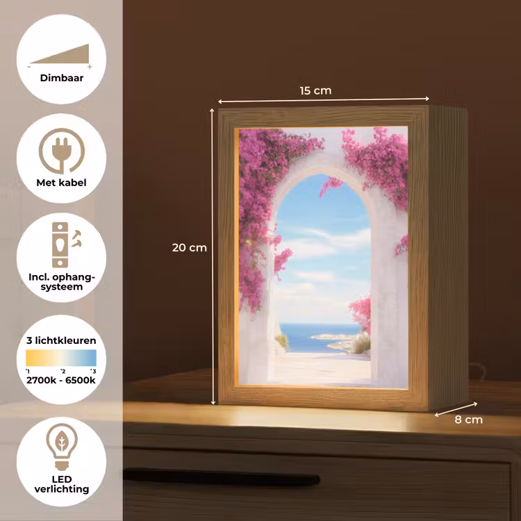 Zee - Roze - Bloemen - Poort Light Box met kabel (Tafellamp) klein -USP_NL