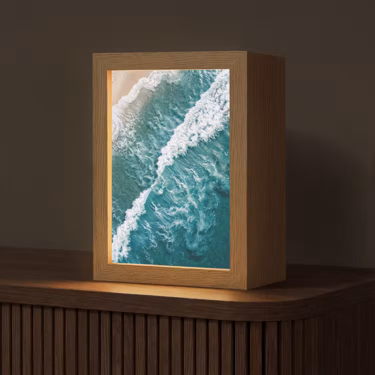 Zee - Strand - Golven - Natuur - Blauw Light Box met kabel (Tafellamp) klein -z3d_website
