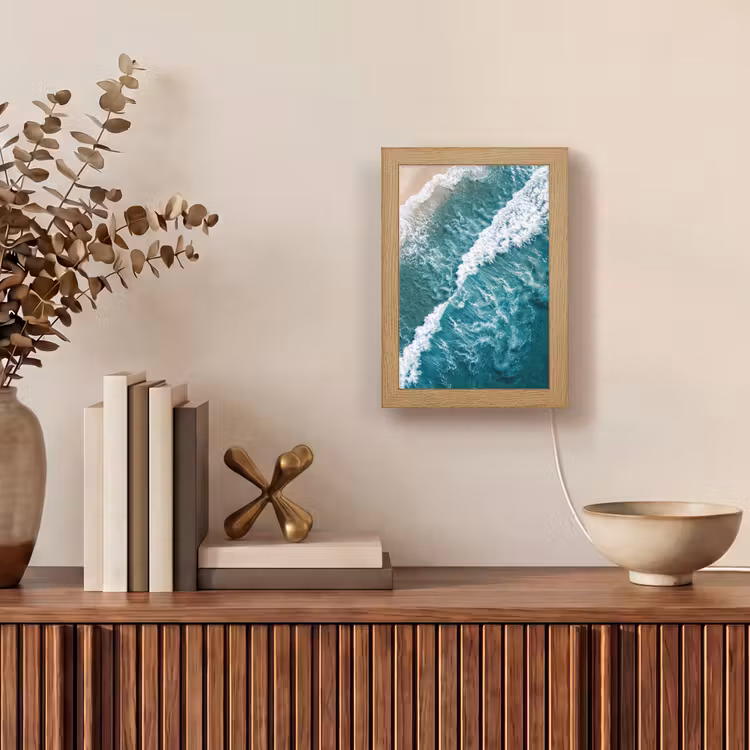 Zee - Strand - Golven - Natuur - Blauw Light Box met kabel (Tafellamp) klein -sfeer2