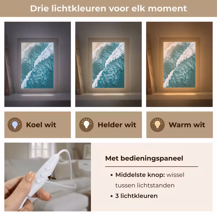 Zee - Strand - Golven - Natuur - Blauw Light Box met kabel (Tafellamp) klein -USP_lichtkleurNL