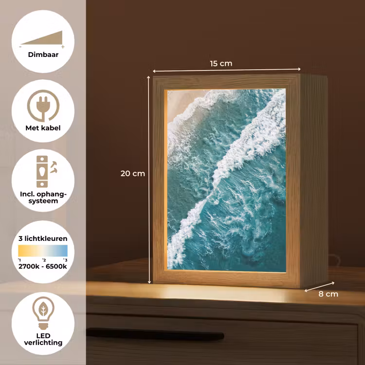 Zee - Strand - Golven - Natuur - Blauw Light Box met kabel (Tafellamp) klein -USP_NL