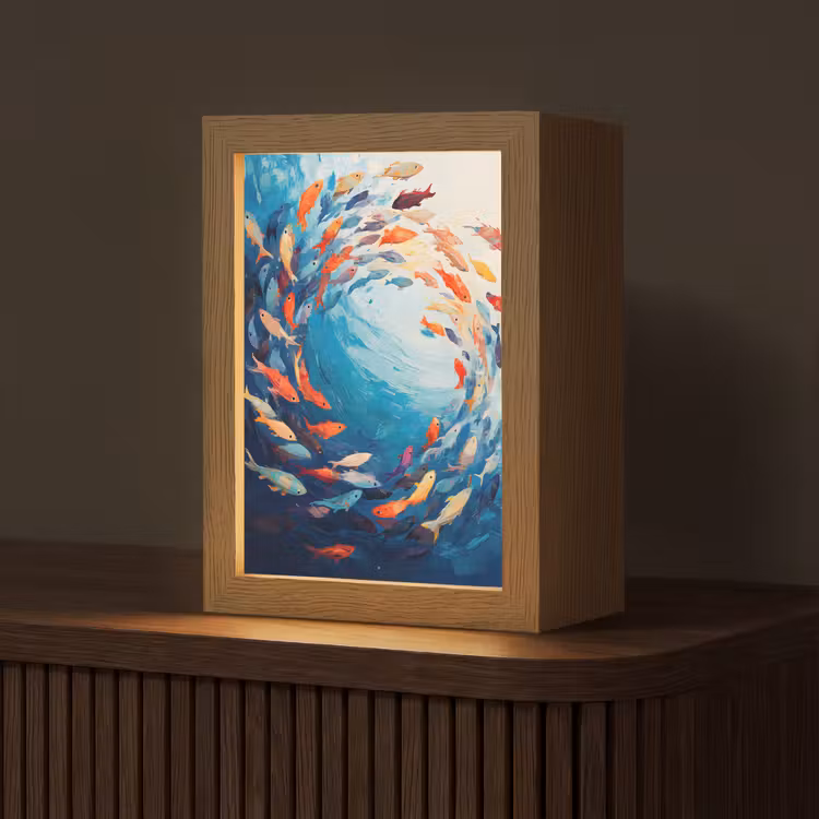 Zee - Vissen - Kleurrijk - Dynamisch Light Box met kabel (Tafellamp) klein -z3d_website