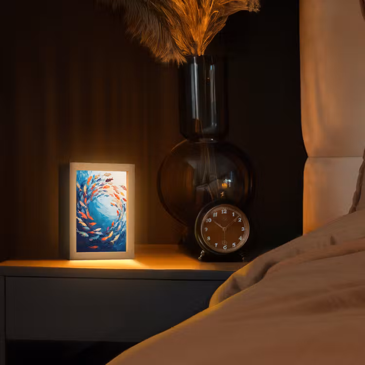 Zee - Vissen - Kleurrijk - Dynamisch Light Box met kabel (Tafellamp) klein -sfeer1